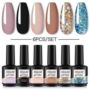 ROSALIND Gel Nail Polish 6Pcs/Set For Manicure Nails Art UV Gel Need Base Top Coat Vernis Semi permanent Nail Polish 15ML